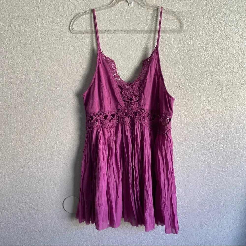 Free People Ilektra Slip Mini Dress Dahlia Mauve Magenta Boho Coquette NEW